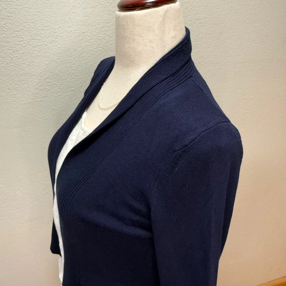 by Anthropologie Navy‎ Peplum Ribbed Open Front Cardigan Sweater Women XS
